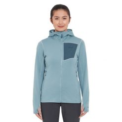 Bluza polarowa damska Rab Women's Superflux Hoody z kapturem. Niebieskie bluzy sportowe damskie RAB, l, bez wzorów, z elastanu, z kapturem, rowerowe. Za 439.99 zł.