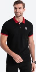 Ombre Męska koszulka polo z kolorowymi akcentami czarny V3 OM-POSS-0105 S. Czarne koszulki polo męskie Ombre, m, bez wzorów, bez ramiączek. Za 89.99 zł.