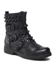 DeeZee Botki WS2257-01 Czarny. Czarne botki damskie DeeZee, ze skóry, bez obcasa, na płaskiej podeszwie, bez zapięcia. Za 89.99 zł.