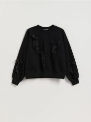 Bluza z kokardkami - czarny. Czarne bluzy damskie Reserved, l, bez wzorów, z bawełny, bez kaptura. Za 109.99 zł.