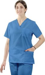 Visent BLUZA MEDYCZNA DAMSKA BLUZA LEKARSKA jasnoniebieski S. Niebieskie bluzy damskie Visent, s, bez wzorów, bez kaptura. Za 59.99 zł.