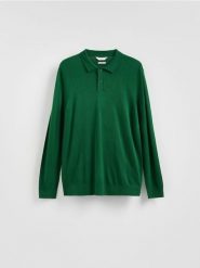 Wiskozowy sweter polo - zielony. Zielone swetry przez głowę męskie Reserved, l, bez wzorów, z dzianiny, bez kołnierzyka. Za 99.99 zł.