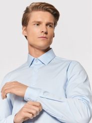 Calvin Klein Koszula Poplin K10K108229 Niebieski Slim Fit. Niebieskie koszule męskie Calvin Klein, m, bez wzorów, z bawełny, biznesowe, bez kołnierzyka, bez ramiączek. Za 219.99 zł.