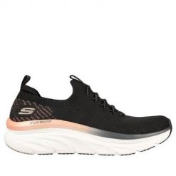 Buty do chodzenia damskie Skechers Dlux. Czarne obuwie sportowe damskie Skechers, bez wzorów, z materiału, na fitness i siłownię. Za 359.99 zł.