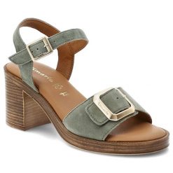 Sandały damskie Tamaris, skóra naturalna zamszowa regulowane paski z klamrami stabilny drewnopodobny obcas wygodna wyprofilowana wkładka, zielone, 1-. Zielone paski damskie Tamaris, bez wzorów, ze skóry. Za 359.00 zł.