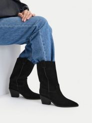 Badura Kowbojki C-KIANG-TS6359-01 Czarny. Czarne botki damskie Badura, ze skóry, bez obcasa, na słupku, bez zapięcia. Za 299.99 zł.