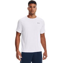 Koszulka męska treningowa UNDER ARMOUR UA TECH 2.0 SS TEE. Białe koszulki sportowe męskie Under Armour, m, bez wzorów, bez kołnierzyka, bez ramiączek, trekkingowe. Za 89.99 zł.