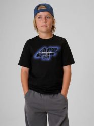 4F T-shirt regular z nadrukiem chłopięcy - czarny 140 (9-10 lat). Czarne t-shirty dla chłopców 4f, bez wzorów, z bawełny, bez ramiączek. Za 49.99 zł.