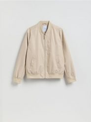 Kurtka bomberka ze stójką - beżowy. Brązowe kurtki męskie Reserved, l, bez wzorów, bez kaptura. Za 199.99 zł.