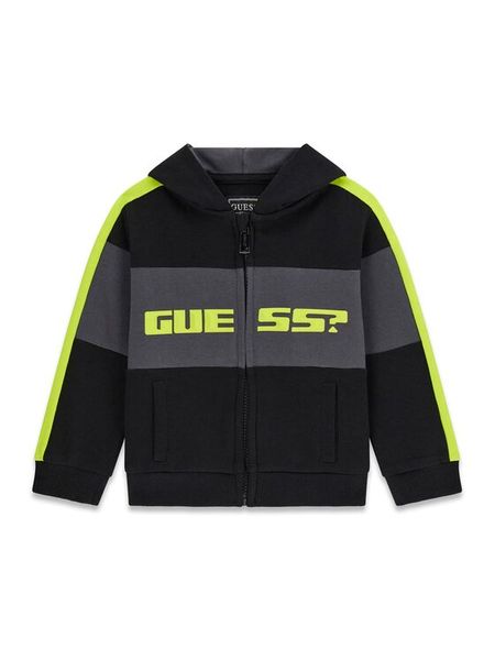Guess Bluza N6RQ02 KA6R4 Czarny Regular Fit. Czarne bluzy dla chłopców Guess, z aplikacjami, bez ramiączek, bez kaptura. Za 194.99 zł.