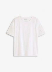 T-shirt z ażurowym haftem. Żółte bluzki damskie bonprix, w ażurowe wzory, bez kołnierzyka, bez ramiączek. Za 32.99 zł.