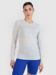 4F Longsleeve do biegania szybkoschnący damski - szary XL. Szare koszulki sportowe damskie 4f, xl, bez wzorów, z dzianiny, bez kołnierzyka, bez ramiączek, do biegania. Za 79.99 zł.