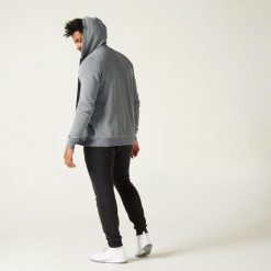 Bluza na zamek z kapturem męska Domyos Gym & Pilates 100. Szare bluzy męskie DOMYOS, l, bez wzorów, z bawełny, z kapturem, na fitness i siłownię. Za 89.99 zł.