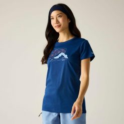 Damska koszulka z krótkim rękawem i grafiką Fingal. Niebieskie t-shirty damskie Regatta, m, bez wzorów, z materiału, bez kołnierzyka. Za 80.00 zł.