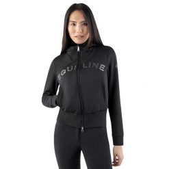 Damska bluza z kapturem zapinana na zamek Equiline Gur. Czarne bluzy damskie EQODE BY EQUILINE, bez wzorów, z kapturem, do jazdy konnej. W wyprzedaży za 658.50 zł.