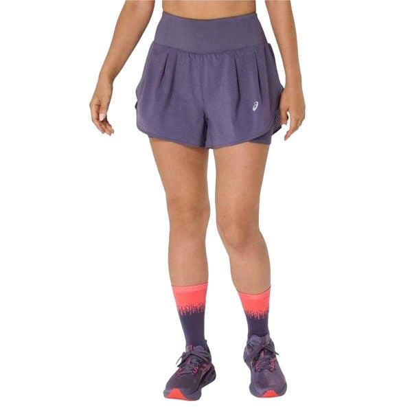 Spodenki Damskie 2 W 1. Fioletowe szorty damskie Asics, l, bez wzorów, z materiału. Za 319.99 zł.
