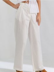 Spodnie wide leg - kremowy. Białe spodnie materiałowe damskie Sinsay, l, bez wzorów. W wyprzedaży za 35.99 zł.