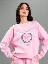 Bawełniana bluza crewneck z haftem - begonia. Bluzy damskie Sinsay, l, bez wzorów, z bawełny, bez kaptura. Za 49.99 zł.