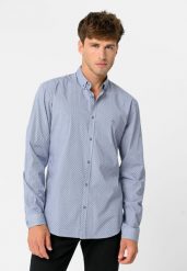 Wzorzysta koszula, Slim Fit, K-OPULUS. Białe koszule męskie Volcano, l, bez wzorów, z bawełny, eleganckie, bez kołnierzyka, bez ramiączek. Za 139.99 zł.