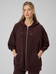 4F Bluza dresowa oversize z modalem damska - brązowa L. Brązowe swetry damskie 4f, l, bez wzorów, z dresówki, bez kołnierzyka, bez ramiączek, bez kaptura. Za 269.99 zł.