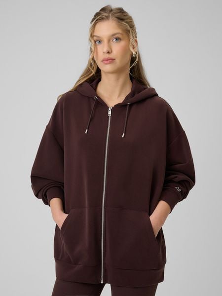 4F Bluza dresowa oversize z modalem damska - brązowa M. Brązowe bluzy damskie 4f, m, bez wzorów, z dresówki, bez kołnierzyka, bez ramiączek, bez kaptura. W wyprzedaży za 229.99 zł.