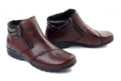 Rieker TEX L4655-27 brown, botki damskie. Brązowe botki damskie Rieker, ze skóry, bez obcasa, bez zapięcia. Za 439.90 zł.