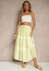 Żółta Rozkloszowana Spódnica z Wiskozą Zdobiona Koronką Bannela. Żółte spódnice damskie Renee, m, z aplikacjami, z koronki, eleganckie, maxi, dopasowane. Za 89.99 zł.