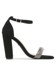 DeeZee Sandały KK5894-69 Czarny. Czarne sandały damskie DeeZee, bez wzorów, z materiału, bez obcasa, na słupku, bez zapięcia. W wyprzedaży za 129.99 zł.