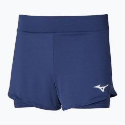 Spodenki tenisowe damskie Mizuno Flex Short. Niebieskie szorty sportowe damskie Mizuno, bez wzorów, sportowe, tenisowe. Za 109.99 zł.