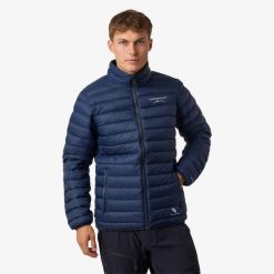 Kurtka puchowa turystyka męska Swedemount Himalaya Down Jacket wiatroszczelna. Niebieskie kurtki męskie SWEDEMOUNT, m, bez wzorów, z puchu, trekkingowe. Za 599.99 zł.