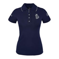 Koszulka polo jeździecka Marta granatowa. Niebieskie koszulki sportowe damskie JD ATTACK, xl, bez wzorów, z bawełny, bez kołnierzyka, bez ramiączek, na fitness i siłownię. Za 129.99 zł.