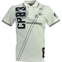 Koszulka polo w kolorze białym. Białe koszulki polo męskie marki Canadian Peak, z nadrukiem, z bawełny. W wyprzedaży za 98.95 zł.