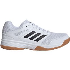 Buty do siatkówki adidas Speedcourt In IH3159 białe. Białe obuwie sportowe damskie bez wzorów, z gumy, do piłki nożnej. Za 319.61 zł.