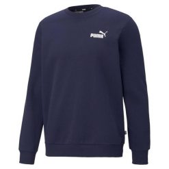 Bluza Puma ESS Small Logo Crew. Niebieskie bluzy męskie Puma, s, bez wzorów, z bawełny, bez kaptura, na jogę i pilates. W wyprzedaży za 154.00 zł.