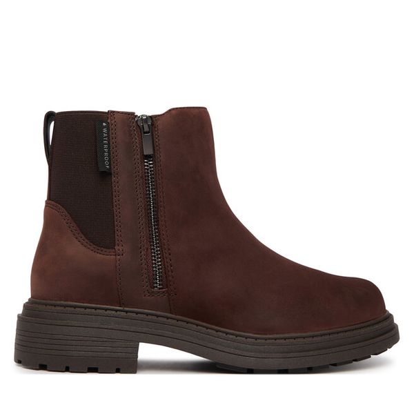 Botki Clarks. Brązowe botki damskie Clarks, bez obcasa, na płaskiej podeszwie, bez zapięcia. Za 569.99 zł.