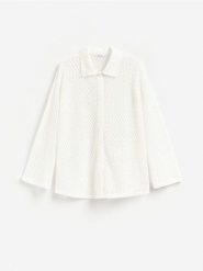 Ażurowa koszula - złamana biel. Koszule damskie Reserved, l, w ażurowe wzory, z bawełny, bez kołnierzyka, bez ramiączek. Za 119.99 zł.