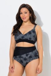 Damskie Bikini palmy bez miękkich miseczek regulowane ramiączka z recyklingu. Szare bikini damskie Ulla Popken, plus size, bez wzorów, plus size. Za 191.99 zł.