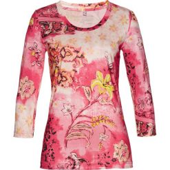Shirt z nadrukiem, rękawy 3/4 bonprix różowy hibiskus - żółty kukurydziany z nadrukiem. Bluzki damskie bonprix. Za 69.99 zł.