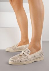 Beżowe Mokasyny z Cyrkoniami i Ozdobami Distantsteam. Brązowe mokasyny damskie Renee, z jeansu, glamour. Za 99.99 zł.