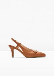 Czółenka z odkrytą piętą. Brązowe czółenka damskie bonprix, bez wzorów, eleganckie, bez obcasa, bez zapięcia. Za 112.99 zł.