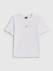 4F T-shirt regular gładki damski - biały XL. Białe koszulki sportowe damskie 4f, xl, bez wzorów, z materiału, bez kołnierzyka, bez ramiączek, na fitness i siłownię. Za 49.99 zł.