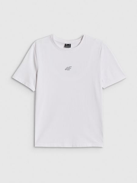 4F T-shirt regular gładki damski - biały M. Białe koszulki sportowe damskie 4f, m, bez wzorów, z materiału, bez kołnierzyka, bez ramiączek, na fitness i siłownię. Za 49.99 zł.