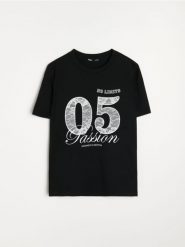 Bawełniana koszulka z koronkową aplikacją - czarny. Czarne t-shirty damskie Sinsay, l, z aplikacjami, z bawełny, bez kołnierzyka. Za 29.99 zł.