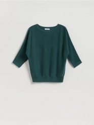 Sweter z kimonowym rękawem - morski. Zielone swetry damskie Reserved, l, bez wzorów, z dzianiny, bez kołnierzyka, bez ramiączek, bez kaptura. Za 99.99 zł.