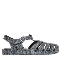 Sandały Melissa. Szare sandały damskie Melissa, bez wzorów, z denimu, bez obcasa, na płaskiej podeszwie, bez zapięcia. Za 169.99 zł.