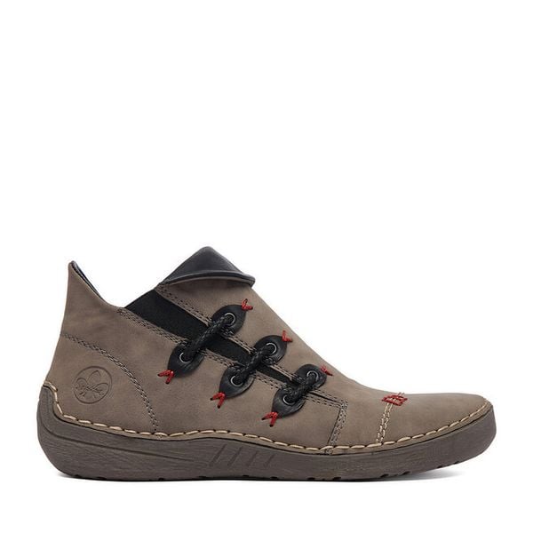 Botki Rieker. Szare botki damskie Rieker, bez obcasa, na płaskiej podeszwie, bez zapięcia. Za 349.99 zł.