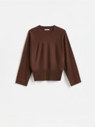 Sweter z lyocellem - brązowy. Brązowe swetry damskie Reserved, l, bez wzorów, z dzianiny, bez kołnierzyka, bez ramiączek, bez kaptura. Za 129.99 zł.