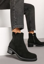 Czarne Klasyczne Botki z Ociepleniem Rearielis. Czarne botki damskie Born2be, z jeansu, eleganckie, bez obcasa, na obcasie, bez zapięcia. Za 129.99 zł.