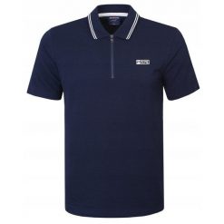 Koszulka Polo - Męska - Pako Jeans - Granatowa, Dekolt na Zamek. Niebieskie koszulki polo męskie Pako Jeans, l, bez wzorów, z bawełny, casualowe, bez ramiączek. Za 129.00 zł.