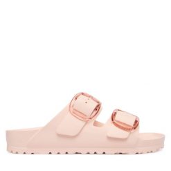 Klapki Birkenstock. Czerwone klapki damskie Birkenstock, bez wzorów, bez obcasa. Za 279.99 zł.